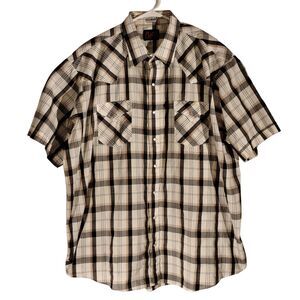 Plains western wear pearl snap shirt mens 2XB 2XL XXL BIG MAN white plaid